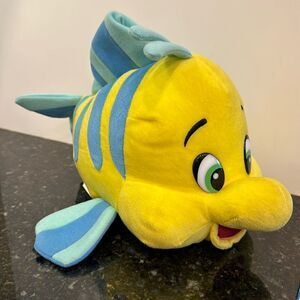 Disney The Little Mermaid Flounder Fish Plush Stuffed Animal Yellow Blue 14"